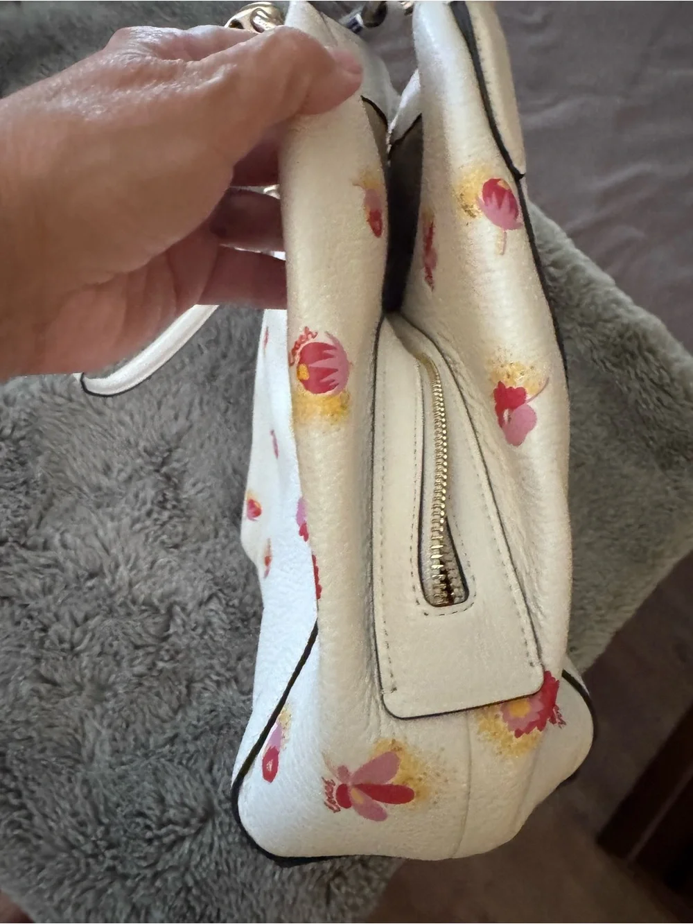 Coach Hallie Floral Print Shoulder Bag in Cream with Pink and Yellow Blooms